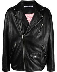 Acne Studios - Off-centre Zip Leather Biker Jacket - Lyst