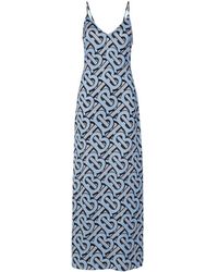 Burberry Monogram-print Silk-satin Slip Dress - Blue