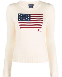 Polo Ralph Lauren - Classic Crew Neck Sweater With American Flag Desig - Lyst