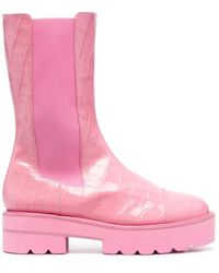 Stuart Weitzman - Crocodile-Effect Leather Boots - Lyst