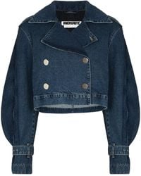ROTATE BIRGER CHRISTENSEN - Ruffle-Trim Cropped Denim Jacket - Lyst