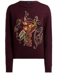 Etro - Pull Cropped Cable-Knit En Cachemire Mélangé À Broderie Paon - Lyst