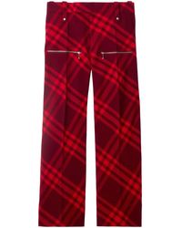 Burberry - Plaid-Check Wide-Leg Wool Trousers - Lyst