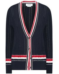 Thom Browne - Kabelgebreid Vest Met Rwb-Streep - Lyst