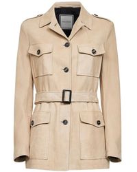 Tagliatore - Sand Suede Belted Saharan Jacket - Lyst