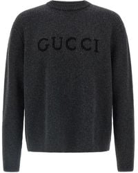 Gucci - Geribbelde Trui Met Logo Intarsia - Lyst