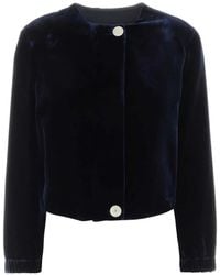 Giorgio Armani - Button-Detail Velvet Elasticated Jacket - Lyst