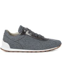 Brunello Cucinelli - Virgin Wool Flannel And Lamé Calfskin Runners With Monili Shoes - Lyst