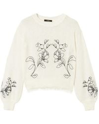 Twinset - Jumper With Floral Embroidery And Fringes - Lyst