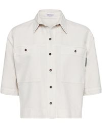 Brunello Cucinelli - Short-sleeve Cotton-linen Jacket - Lyst