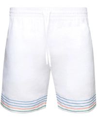 CASABLANCA - Stripe-Embroidered Linen Shorts - Lyst