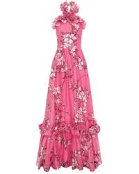 LEO LIN - Isabelle Maxi-Jurk Met Ruches En Bloemenprint - Lyst