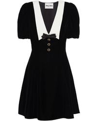 Miu Miu - Short-sleeved Velvet Mini Dress - Lyst