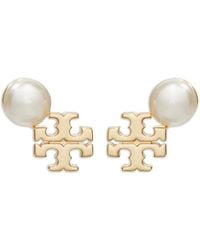 Tory Burch - Moondance Logo And Pearl Stud Earrings - Lyst
