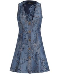 Etro - Denim Jacquard Mini Dress - Lyst