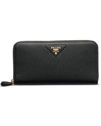 Prada - Large Leather Zip-Around Wallet - Lyst