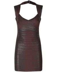 Hervé Léger - The Metallic Jamie Bandage-Effect Halterneck Mini Dress - Lyst