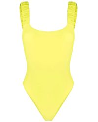 Sunnei - Geraffter Badeanzug Mit Logo-Print - Lyst