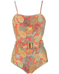 Amir Slama - Palm Leaf Print Belted Swimsuit - Lyst