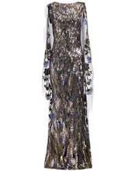 Elie Saab - Sequin-Embellished Cape-Sleeve Maxi Dress - Lyst