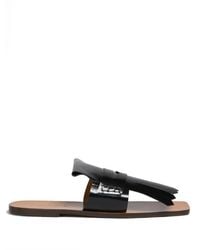 Marni - Fringed Leather Flat Sandals - Lyst