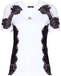 Dolce & Gabbana - T-shirt en coton mélangé à détails de dentelle - Lyst