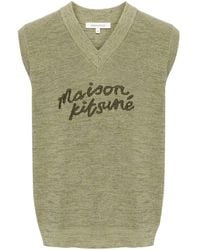 Maison Kitsuné - Logo-embroidered Cotton Knitted Vest - Men's - Cotton - Lyst