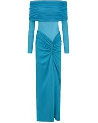 Christopher Esber - Sonora Veiled Off-Shoulder Ruched Long Dress - Lyst