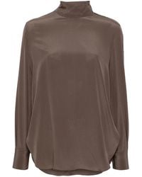 Brunello Cucinelli - Zijden Blouse Met Hoge Hals - Lyst