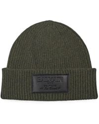 Balmain - Wool Beanie With Leather Vintage Label - Lyst