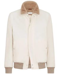 Brunello Cucinelli - Bonded Nylon Aviator Jacket With Shearling Lining - Lyst