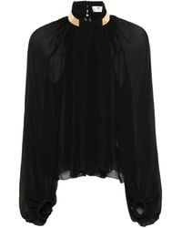 Elisabetta Franchi - Metal-Collar Pleated Sheer Blouse - Lyst