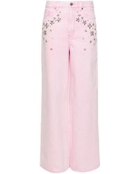 Self-Portrait - Wide Leg Jeans With Rhinestones - Lyst