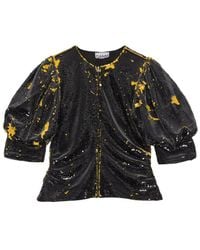Ganni - Blouse Met Pofmouwen En Pailletten - Lyst