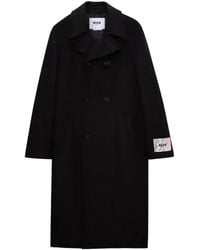 MSGM - Double-Breasted Logo-Patch Coat - Lyst