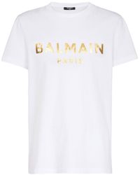 Balmain - T-shirt in eco-responsible cotton with metallic logo print - Lyst