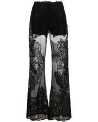 Alberta Ferretti - Embroidered-Lace Sheer Trousers - Lyst