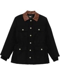 Maje - Leather-Collar Button-Front Jacket - Lyst