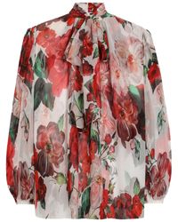 Dolce & Gabbana - Rose-Print Chiffon Blouse - Lyst