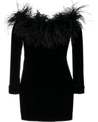 Alessandra Rich - Feather Detail Velvet Short Dress - Lyst