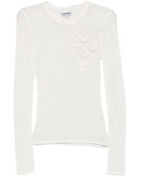 Ganni - T-Shirt Pointelle À Manches Longues - Lyst