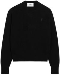 Ami Paris - Wool Crewneck Sweater With Contrasted Ami De Coeur - Lyst