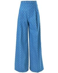 Carolina Herrera - Polka-Dot Denim Wide-Leg Marisol Pants - Lyst