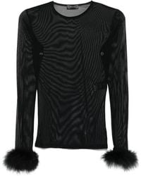 Mugler - Mesh Top Met Veren Bij De Manchetten - Lyst