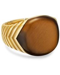 David Yurman - 18Kt Chevron Tiger-Eye Signet Ring - Lyst