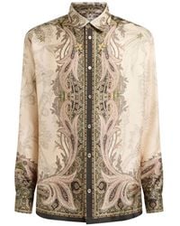 Etro - Silk Twill Shirt With Placed Pegaso-Print - Lyst