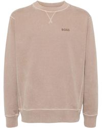 BOSS - Logo-print Crew-neck Cotton Sweatshirt - Lyst