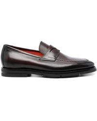 Santoni - Almond-Toe Leather Penny Loafers - Lyst