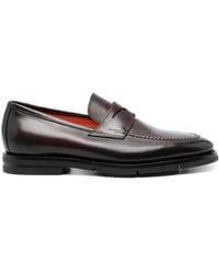 Santoni - Almond-Toe Leather Penny Loafers - Lyst