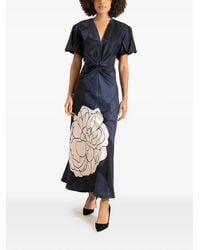 Victoria Beckham - Eve Layered Gathered Floral-Print Satin Midi Dress - Lyst